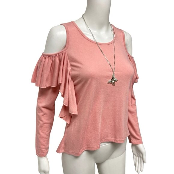 Arizona Junior open shoulder top long sleeve pink with necklace size XL (16) - Picture 2 of 11